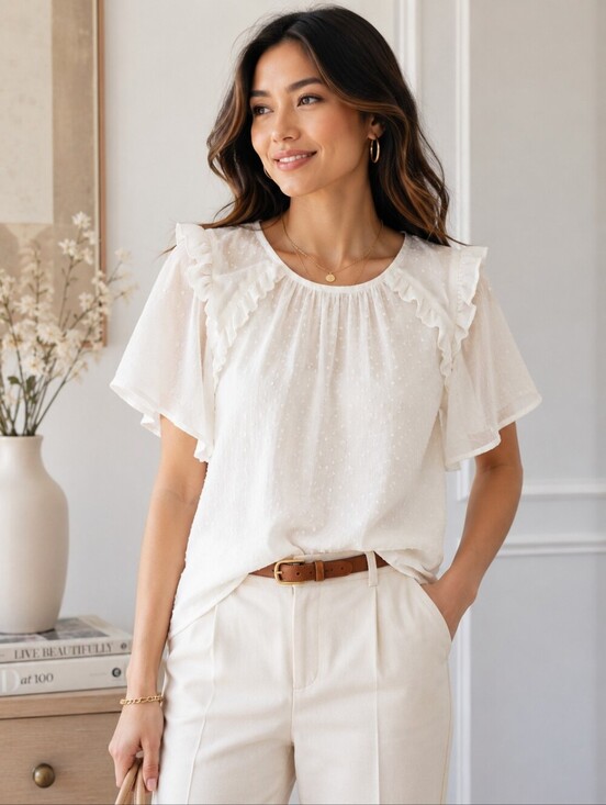 LOFT Tops - LOFT Soft Romantic Swiss Dot Flutter Sleeve Blouse ✨